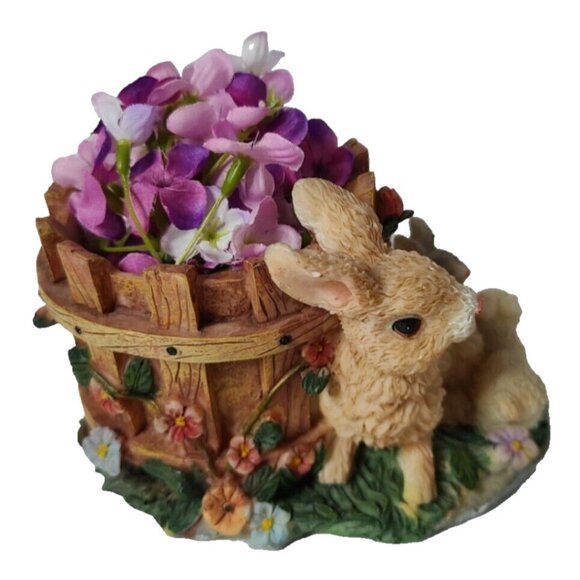 Vintage Easter Bunny Rabbit With Babies Flower Pot Planter Figurine Decorative - Picture 1 of 8